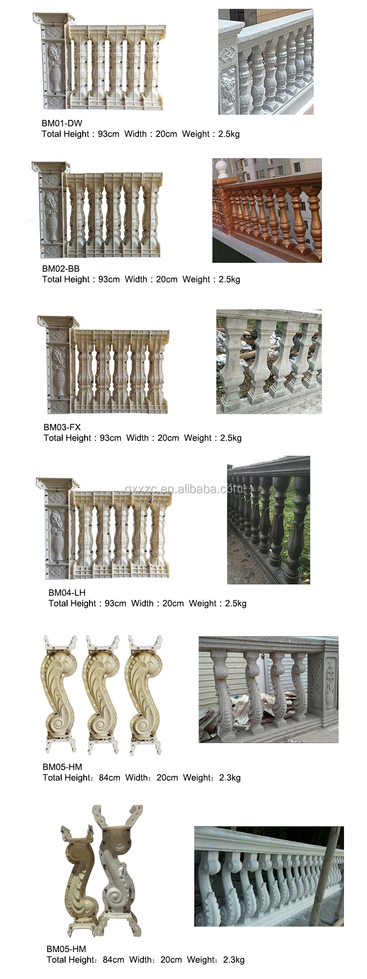 Cheap Balcony Cast in Situ Plastic Molds Balusters Mold for Concrete